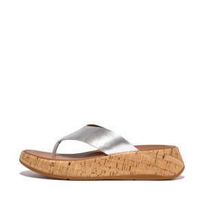 Fitflop F-Mode Metallic & Cork Sandaler Dame Sølv | DK-589674-VAZ