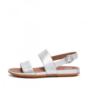 Fitflop Gracie Læder Sandaler Med Rem Dame Sølv | DK-368197-PLW