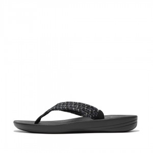 Fitflop Iqushion Bomulds Webbing Flip Flops Klipklapper Dame Sort | DK-670325-ARZ