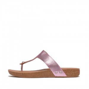 Fitflop Iqushion Læder Thongs Sandaler Med Tåstolpe Dame Lilla | DK-251364-KTO