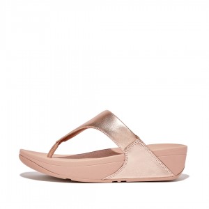 Fitflop Lulu Læder Sandaler Med Tåstolpe Dame Lyserød Guld | DK-745618-PMX