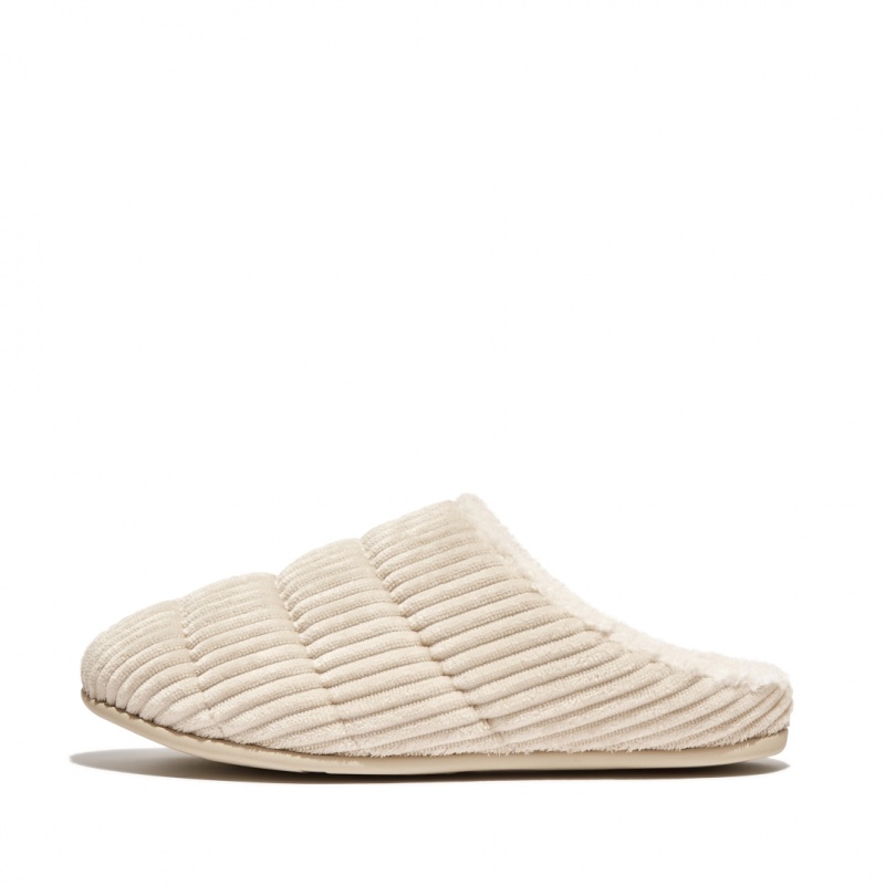 Fitflop Chrissie Corduroy Polyester Tøfler Dame Hvide | DK-067849-AZQ