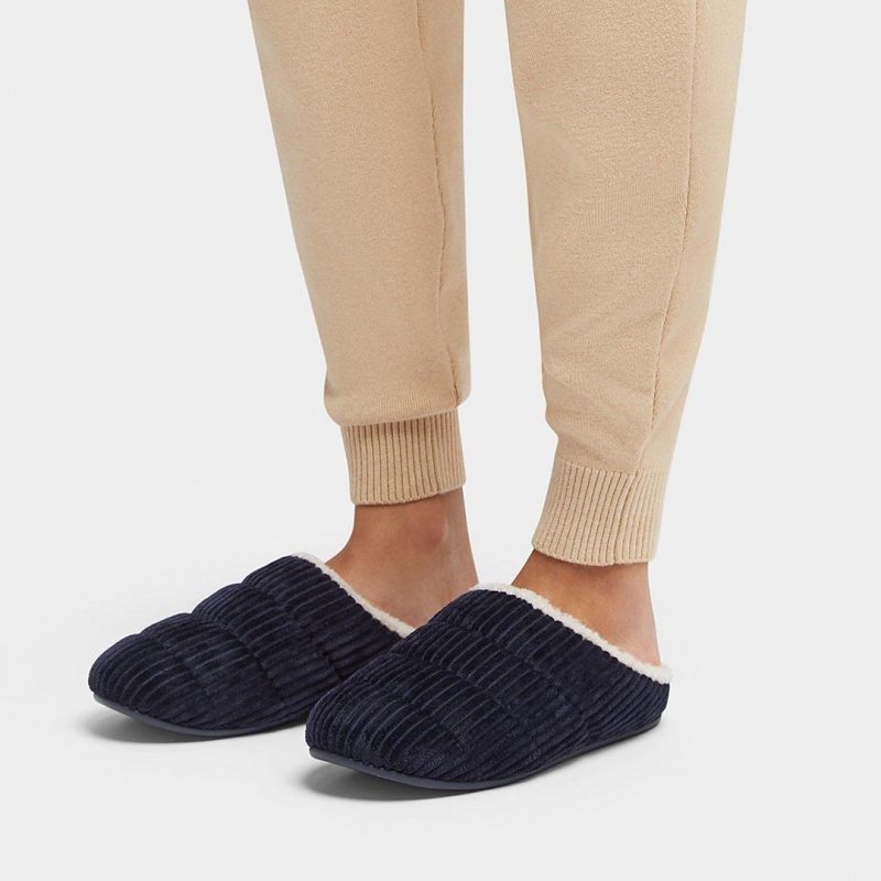 Fitflop Chrissie Corduroy Polyester Tøfler Dame Mørkeblå | DK-926478-OHY