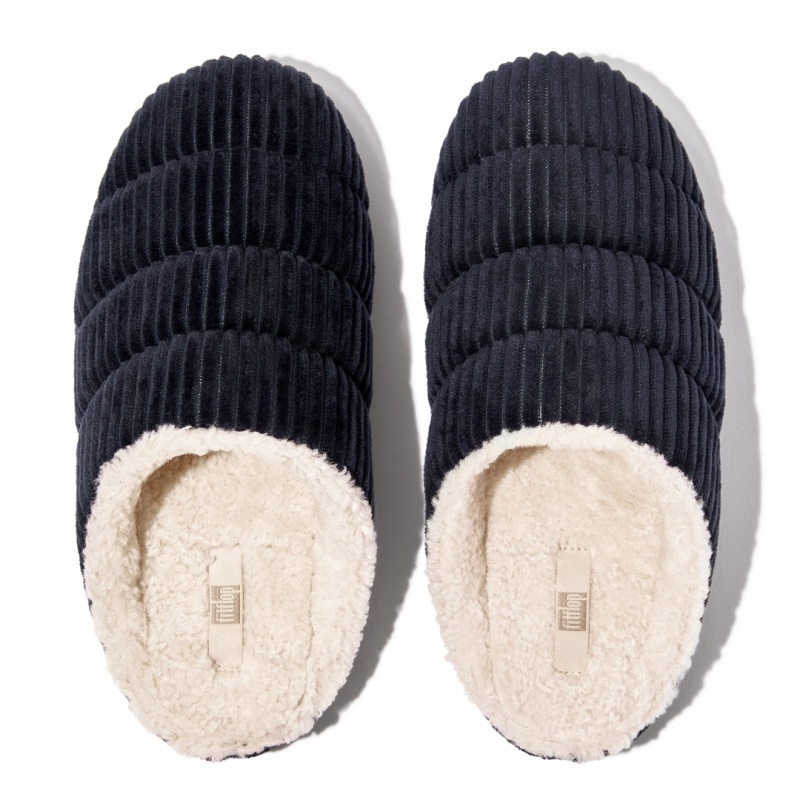 Fitflop Chrissie Corduroy Polyester Tøfler Dame Mørkeblå | DK-926478-OHY