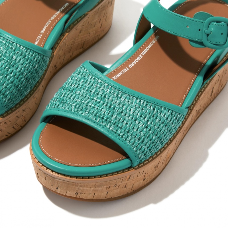 Fitflop Eloise Faux Raffia Back Páskové Kile Sandaler Dame Blå | DK-058793-RTK