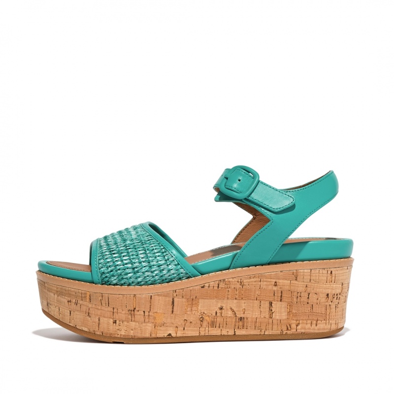 Fitflop Eloise Faux Raffia Back Páskové Kile Sandaler Dame Blå | DK-058793-RTK