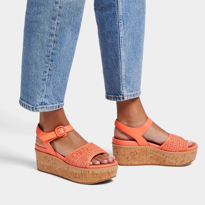 Fitflop Eloise Faux Raffia Back Páskové Kile Sandaler Dame Orange | DK-396204-NHB