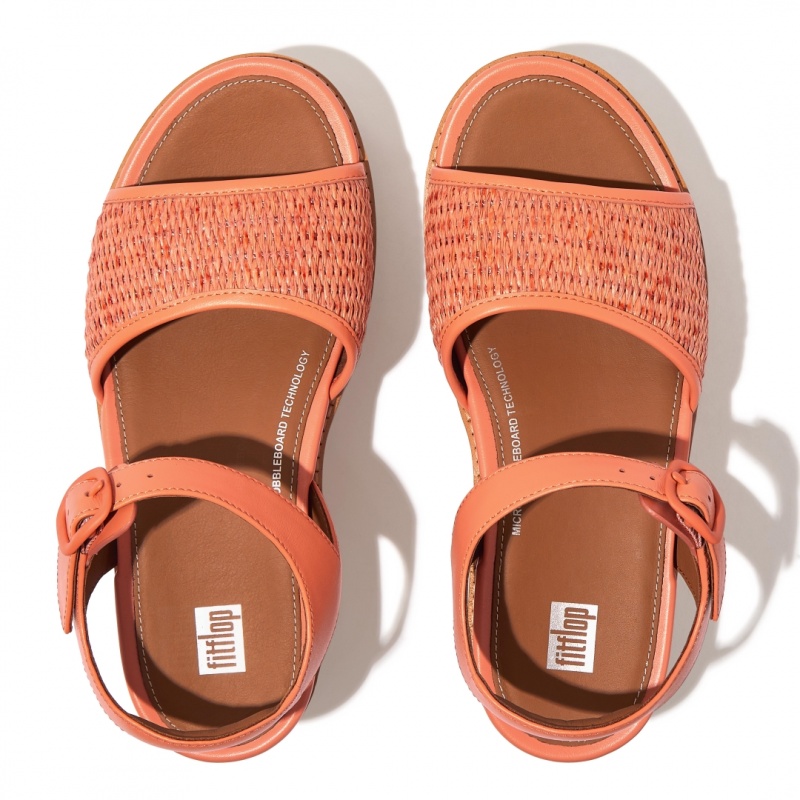 Fitflop Eloise Faux Raffia Back Páskové Kile Sandaler Dame Orange | DK-396204-NHB