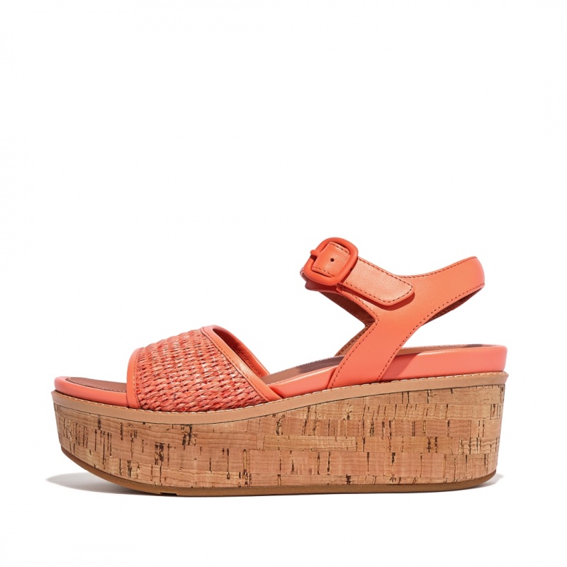 Fitflop Eloise Faux Raffia Back Páskové Kile Sandaler Dame Orange | DK-396204-NHB