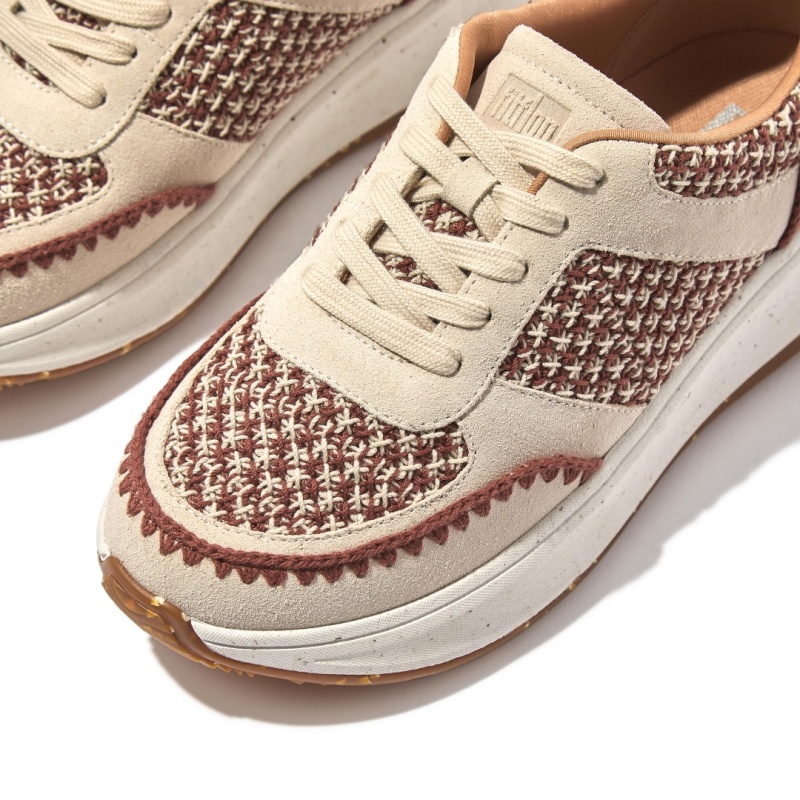 Fitflop F-Mode Crochet Knit Polyester Sneakers Dame Grå Brune | DK-436519-ENV