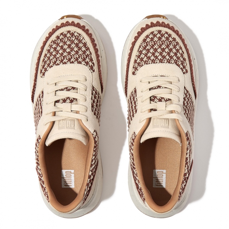 Fitflop F-Mode Crochet Knit Polyester Sneakers Dame Grå Brune | DK-436519-ENV