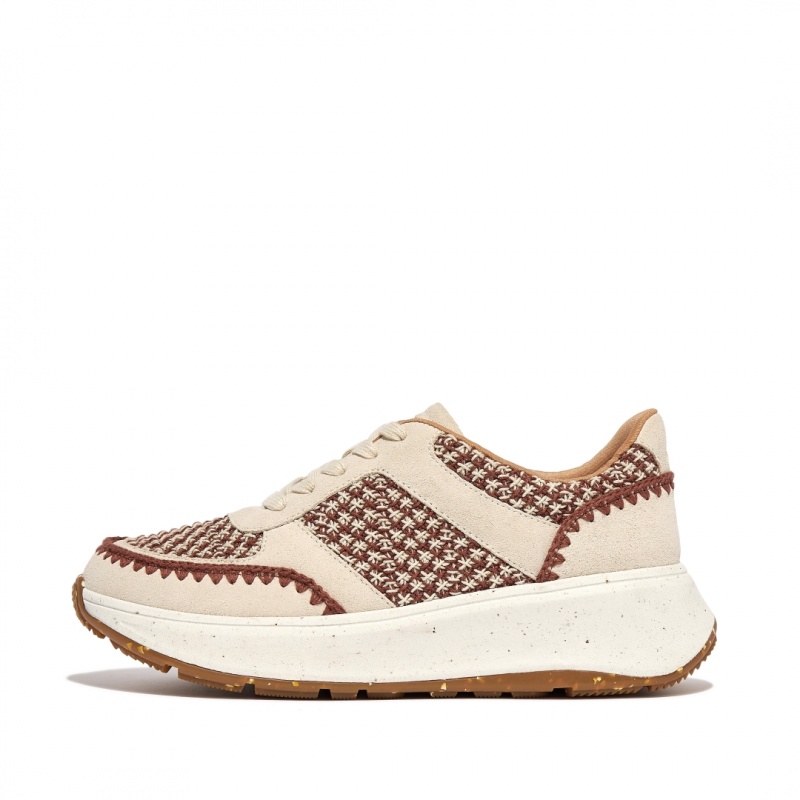 Fitflop F-Mode Crochet Knit Polyester Sneakers Dame Grå Brune | DK-436519-ENV