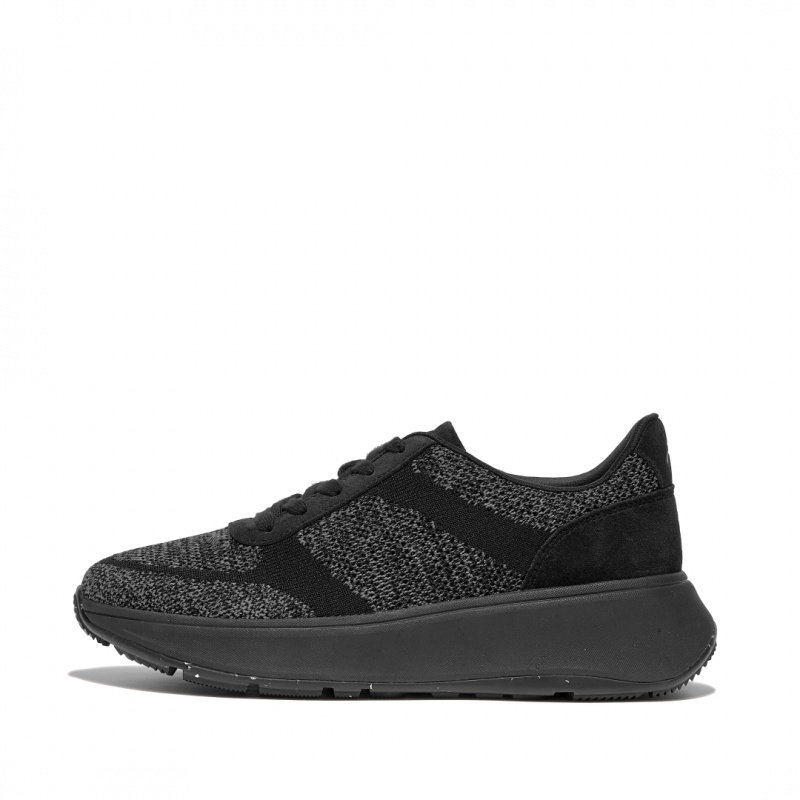 Fitflop F-Mode Knit Polyester Sneakers Dame Sort | DK-179234-FGL