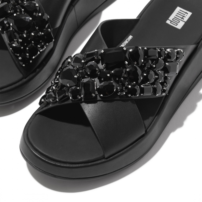 Fitflop F-Mode Læder Badesandaler Dame Sort | DK-534280-SQD