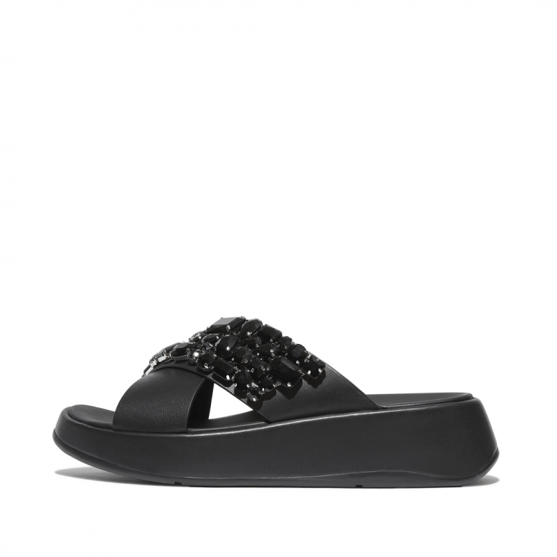 Fitflop F-Mode Læder Badesandaler Dame Sort | DK-534280-SQD