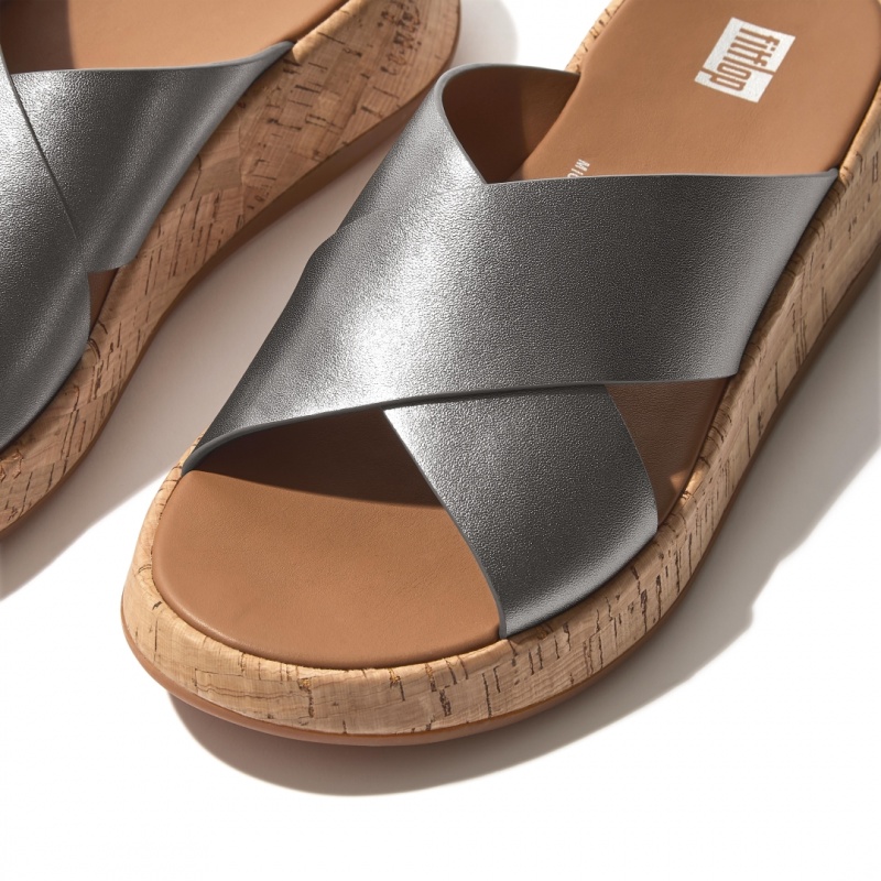 Fitflop F-Mode Metallic Cross Slides Badesandaler Dame Sølv | DK-237081-ISW