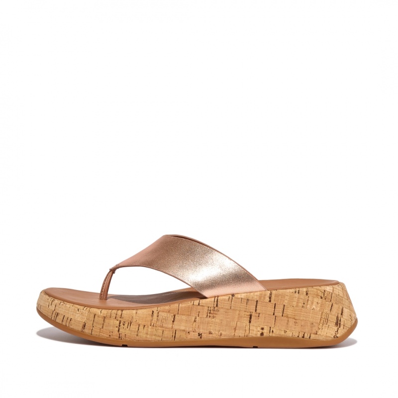 Fitflop F-Mode Metallic & Cork Sandaler Dame Guld | DK-524386-IDZ