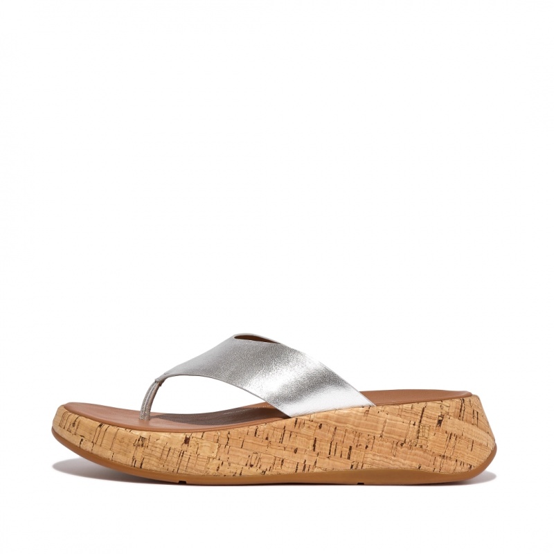 Fitflop F-Mode Metallic & Cork Sandaler Dame Sølv | DK-589674-VAZ