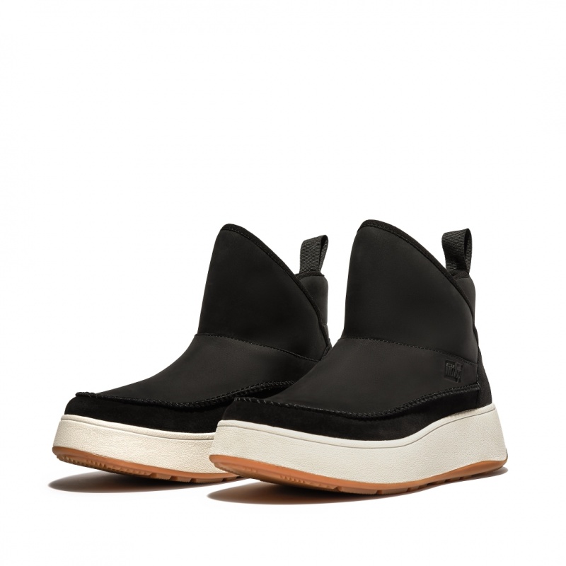 Fitflop F-Mode Nubuck Mix Flatform Bootie Sneakers Dame Sort | DK-762839-HWG