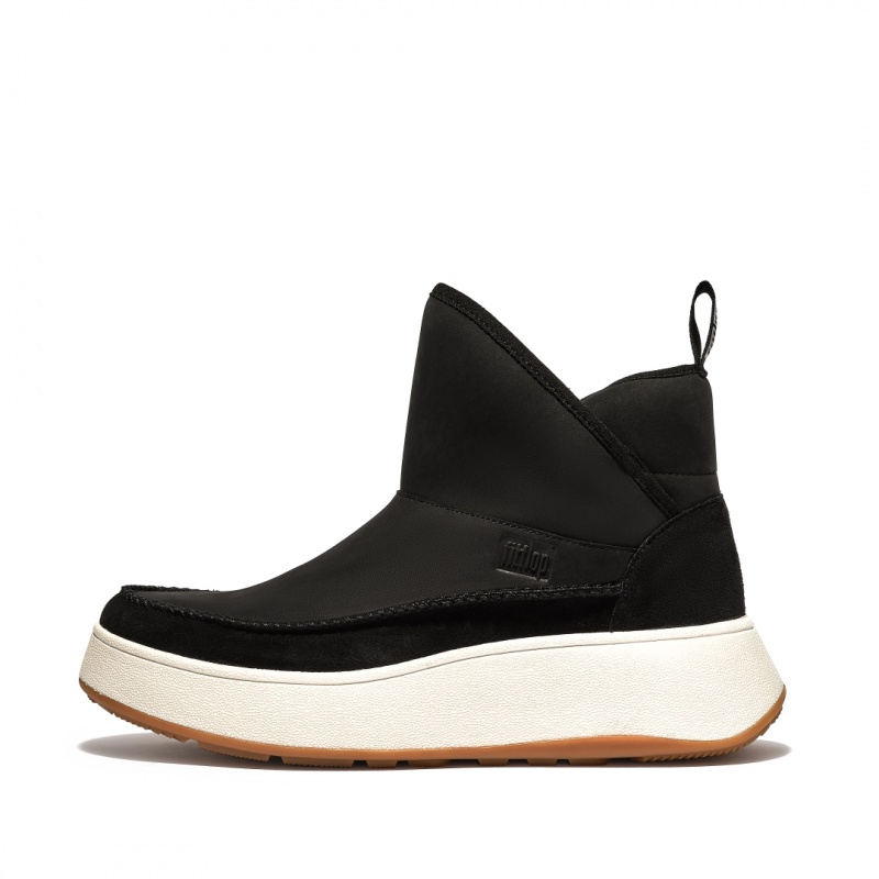 Fitflop F-Mode Nubuck Mix Flatform Bootie Sneakers Dame Sort | DK-762839-HWG