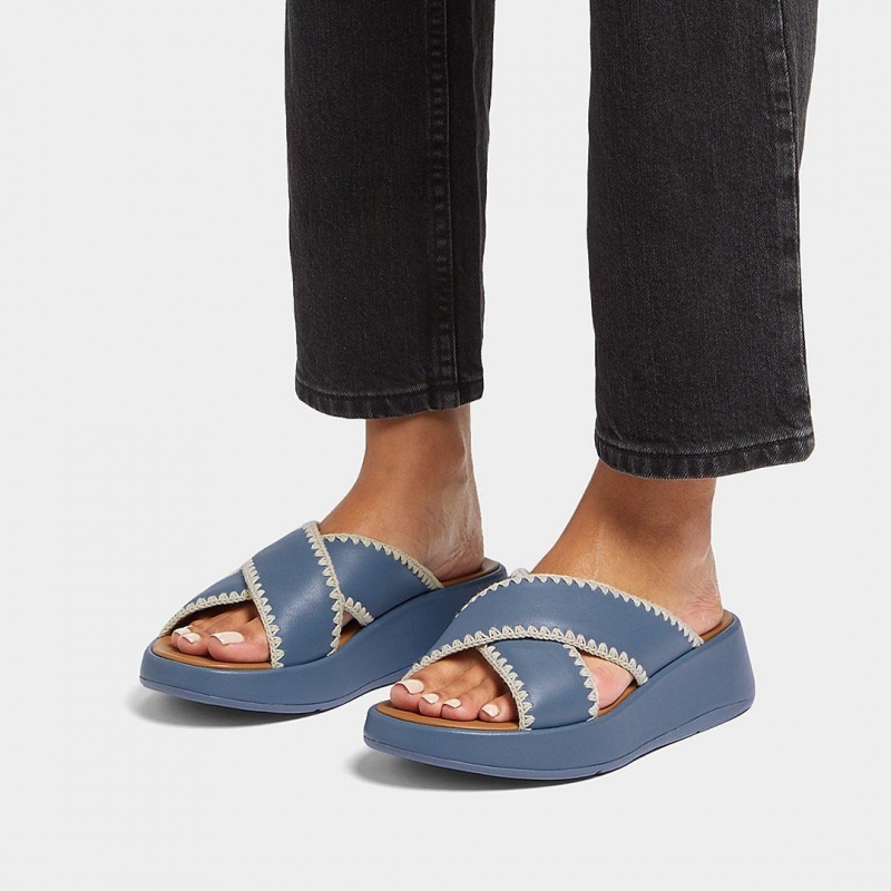 Fitflop F-Mode Slides Badesandaler Dame Blå | DK-739546-YCE