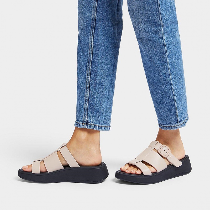 Fitflop F-Mode Slides Badesandaler Dame Grå Gul | DK-425796-LIG