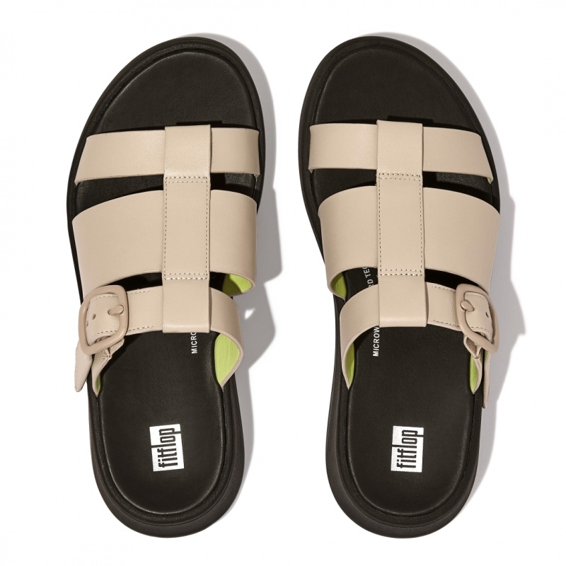 Fitflop F-Mode Slides Badesandaler Dame Grå Gul | DK-425796-LIG