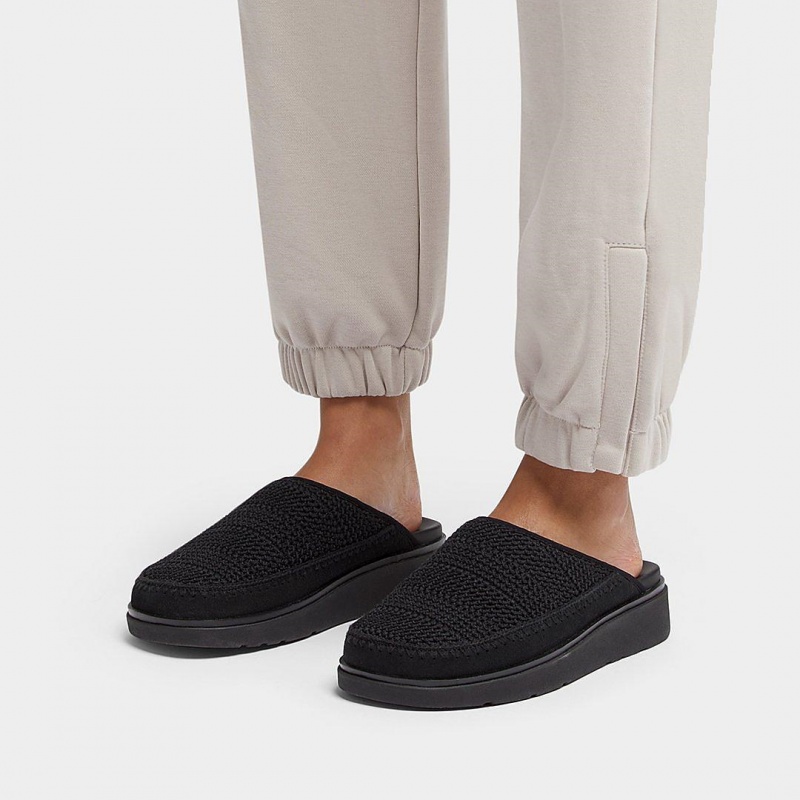 Fitflop Gen-Ff Polyester Knit Bomulds Mules Dame Sort | DK-137954-AQU