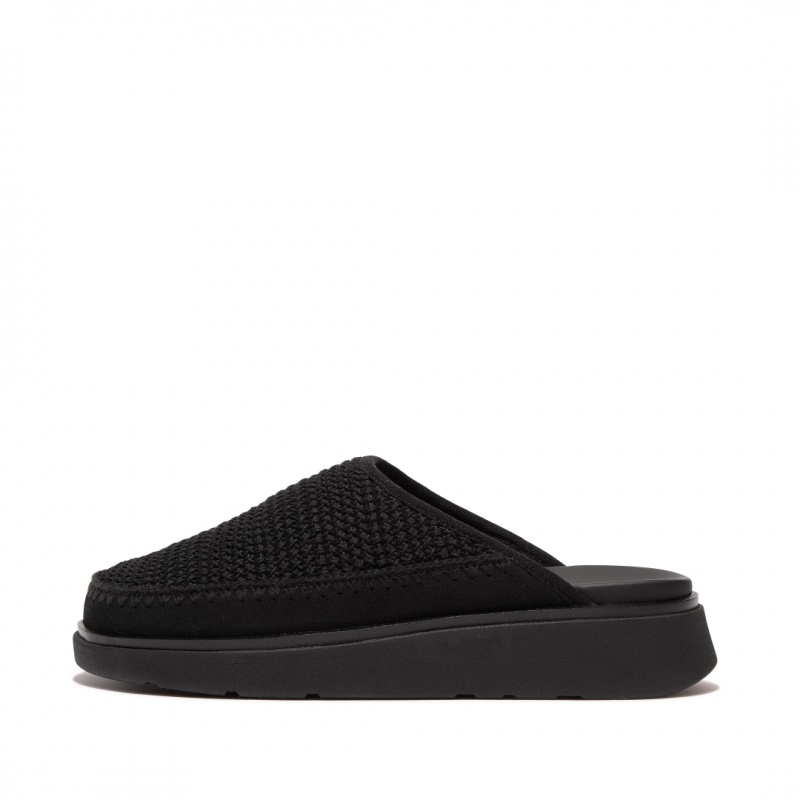 Fitflop Gen-Ff Polyester Knit Bomulds Mules Dame Sort | DK-137954-AQU