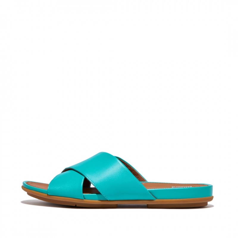 Fitflop Gracie Cross Slides Badesandaler Dame Blå | DK-815320-BGQ