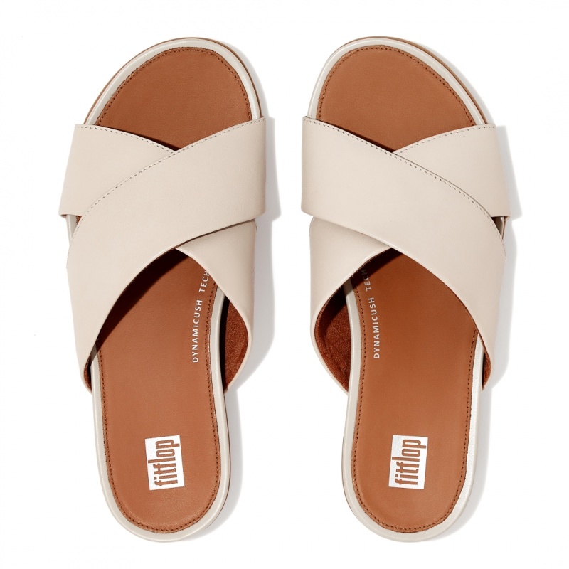 Fitflop Gracie Cross Slides Badesandaler Dame Grå Beige | DK-986105-KRJ