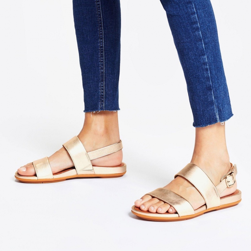 Fitflop Gracie Læder Sandaler Med Rem Dame Guld | DK-075984-XQT