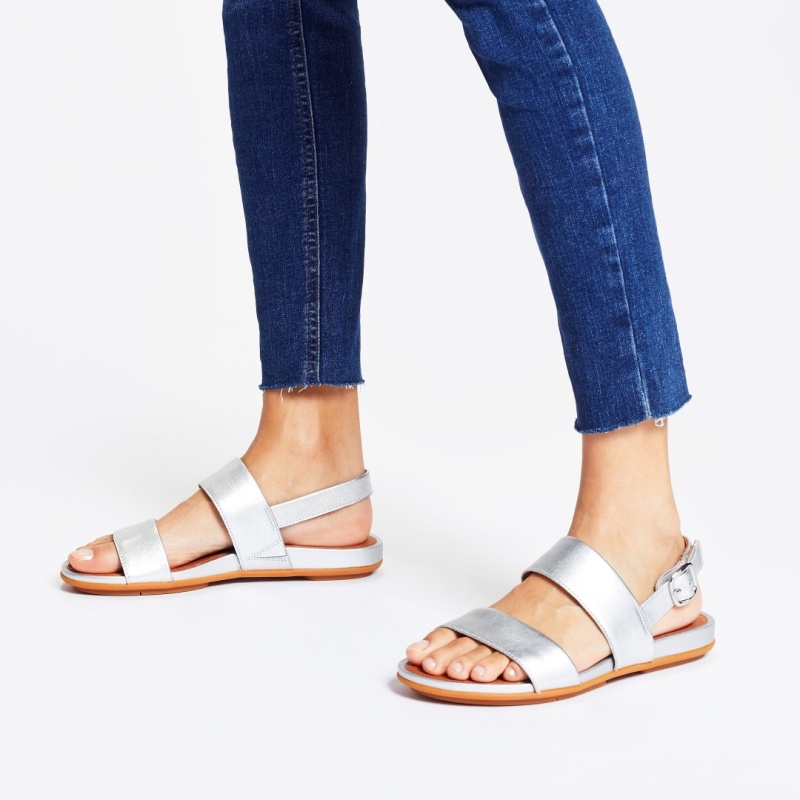 Fitflop Gracie Læder Sandaler Med Rem Dame Sølv | DK-368197-PLW