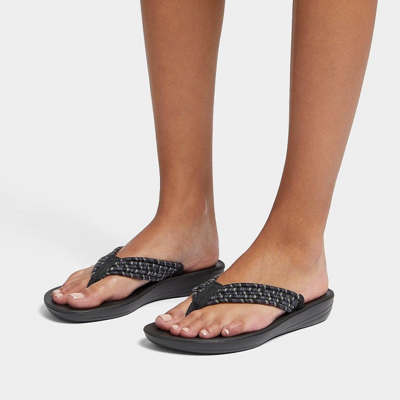 Fitflop Iqushion Bomulds Webbing Flip Flops Klipklapper Dame Sort | DK-670325-ARZ