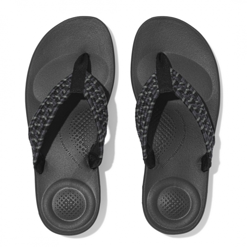 Fitflop Iqushion Bomulds Webbing Flip Flops Klipklapper Dame Sort | DK-670325-ARZ