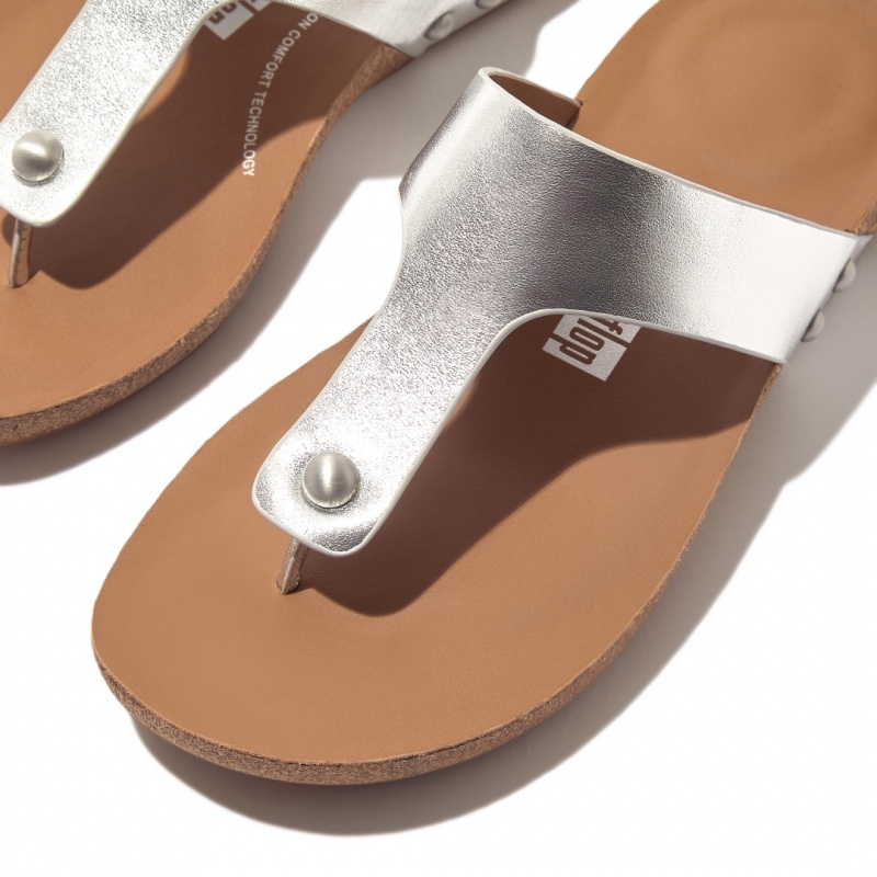 Fitflop Iqushion Læder Thongs Sandaler Med Tåstolpe Dame Sølv | DK-184675-BCH