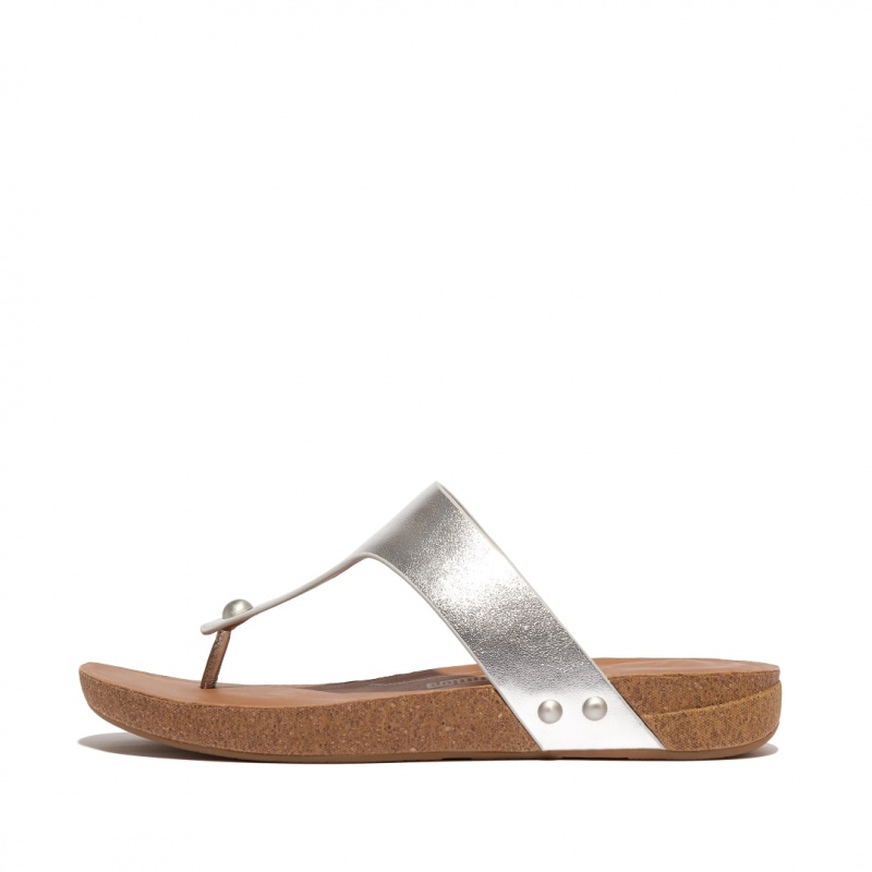 Fitflop Iqushion Læder Thongs Sandaler Med Tåstolpe Dame Sølv | DK-184675-BCH