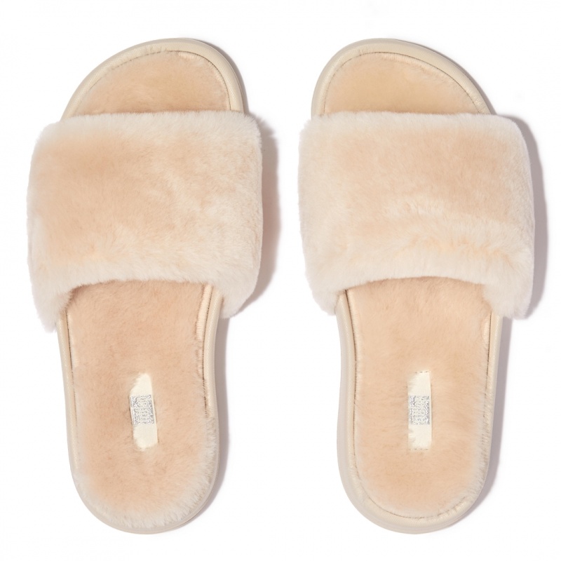 Fitflop Iqushion Shearling Badesandaler Dame Hvide | DK-874019-MJD