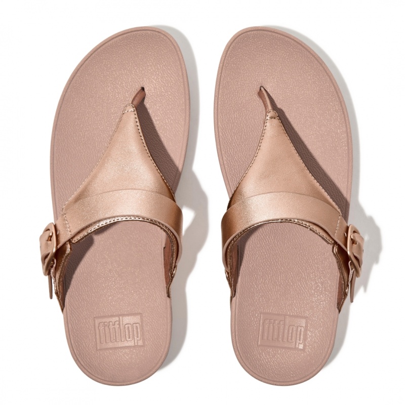 Fitflop Lulu Adjustable Læder Sandaler Med Tåstolpe Dame Guld | DK-529870-QXI