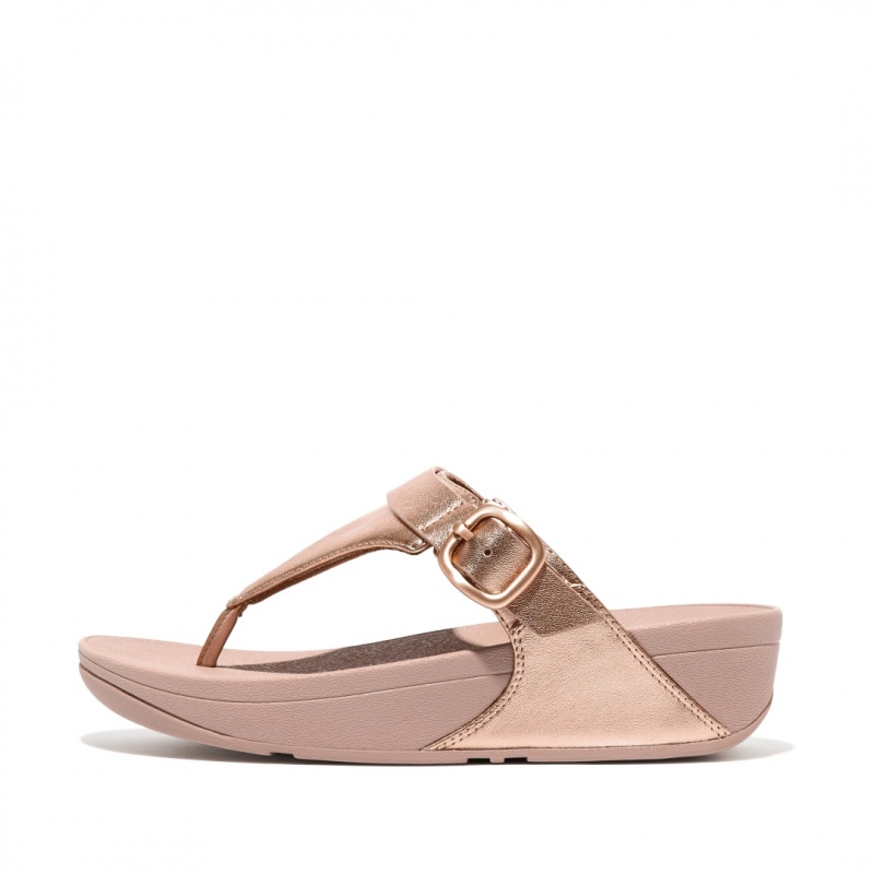 Fitflop Lulu Adjustable Læder Sandaler Med Tåstolpe Dame Guld | DK-529870-QXI