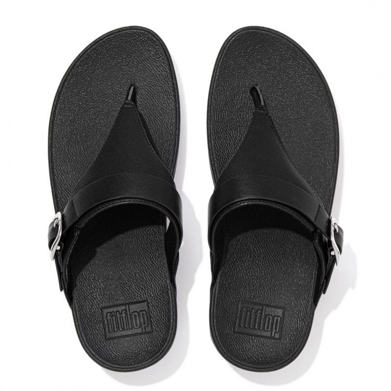 Fitflop Lulu Adjustable Læder Sandaler Med Tåstolpe Dame Sort | DK-235098-XQH