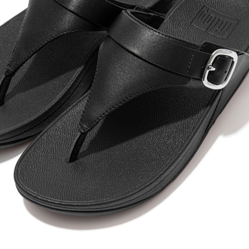 Fitflop Lulu Adjustable Læder Sandaler Med Tåstolpe Dame Sort | DK-235098-XQH