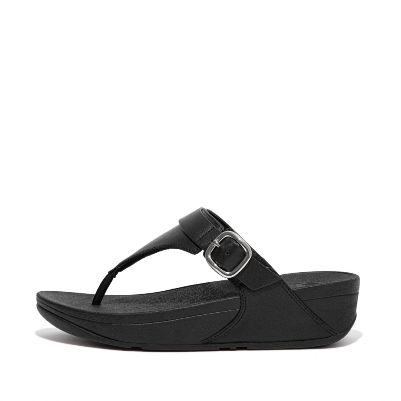 Fitflop Lulu Adjustable Læder Sandaler Med Tåstolpe Dame Sort | DK-235098-XQH