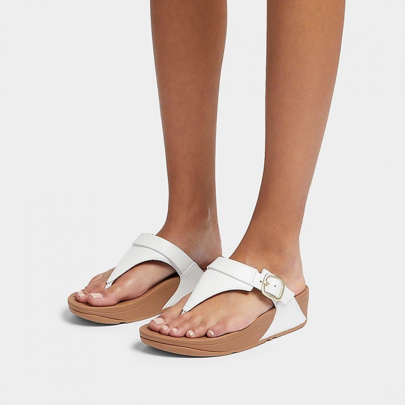 Fitflop Lulu Adjustable Læder Sandaler Med Tåstolpe Dame Hvide | DK-089465-YHL