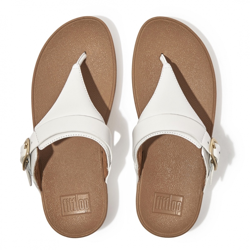 Fitflop Lulu Adjustable Læder Sandaler Med Tåstolpe Dame Hvide | DK-089465-YHL