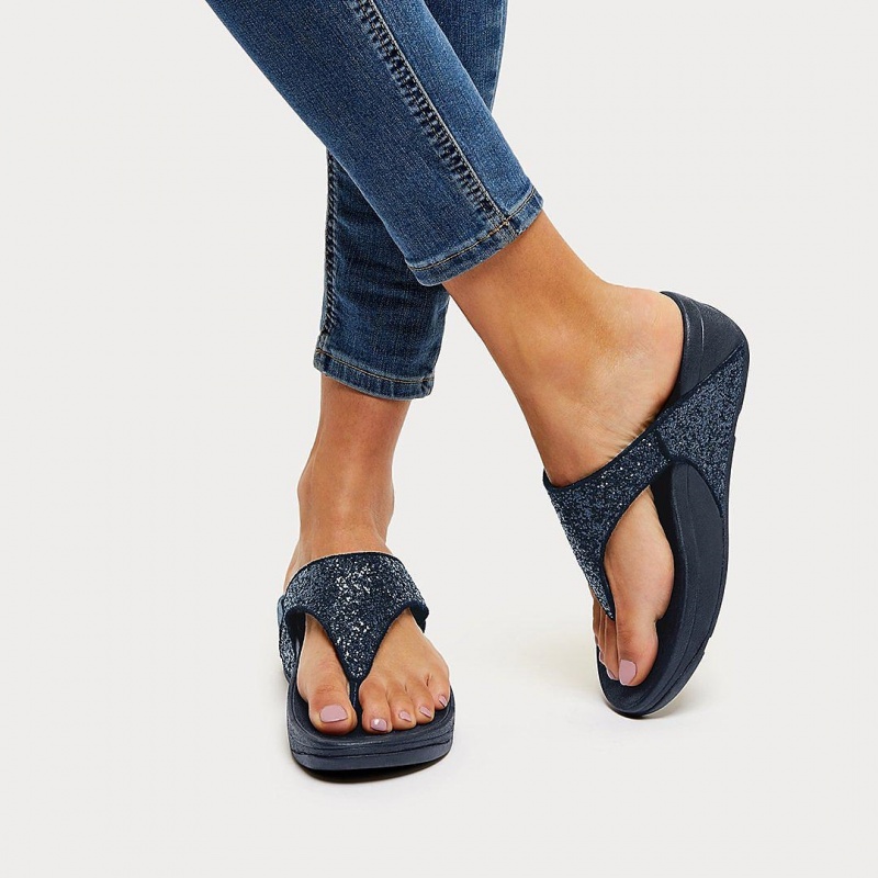 Fitflop Lulu Glitter Sandaler Med Tåstolpe Dame Mørkeblå | DK-709621-ZXN