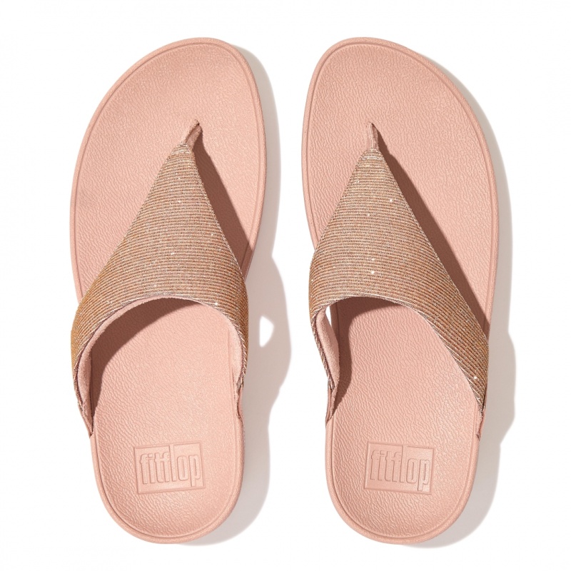 Fitflop Lulu Glitz Mesh Polyester Thongs Sandaler Med Tåstolpe Dame Lyserød Guld | DK-763412-BXR