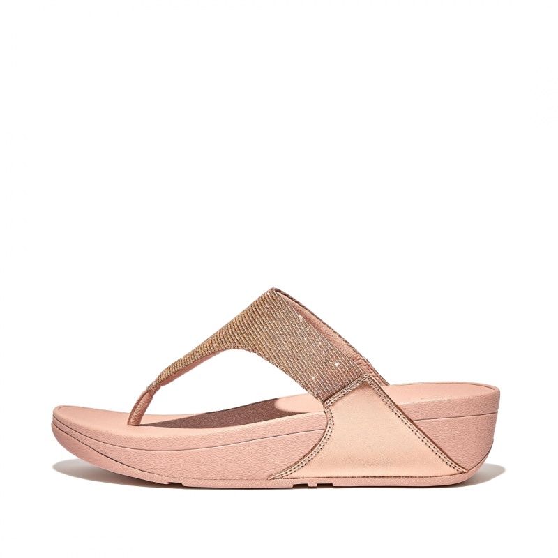 Fitflop Lulu Glitz Mesh Polyester Thongs Sandaler Med Tåstolpe Dame Lyserød Guld | DK-763412-BXR