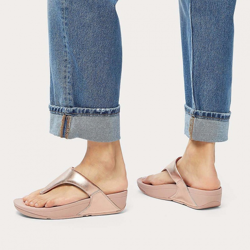 Fitflop Lulu Læder Sandaler Med Tåstolpe Dame Lyserød Guld | DK-745618-PMX