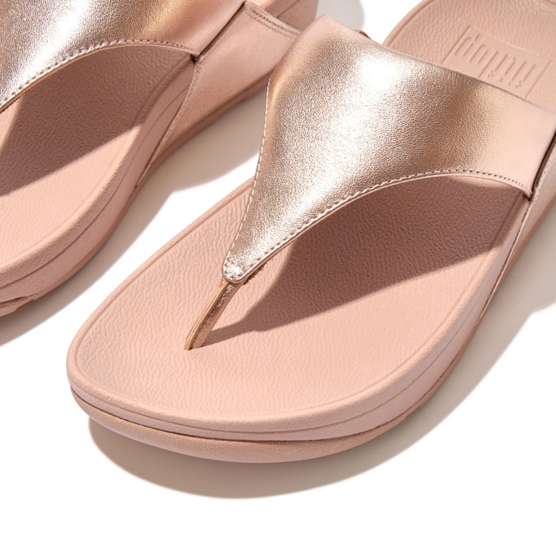 Fitflop Lulu Læder Sandaler Med Tåstolpe Dame Lyserød Guld | DK-745618-PMX